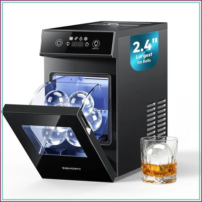 Crystal Clear Ice Ball Maker Machine 2.4", Countertop Sphere Ice Maker, 2 Molds, 48 Ice Balls/Day, Self-Cleaning, 8H Timer for Whiskey & Bourbon