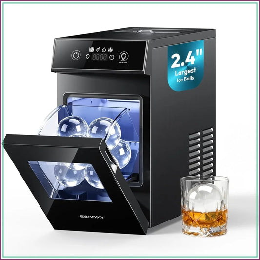 Crystal Clear Ice Ball Maker Machine 2.4", Countertop Sphere Ice Maker, 2 Molds, 48 Ice Balls/Day, Self-Cleaning, 8H Timer for Whiskey & Bourbon