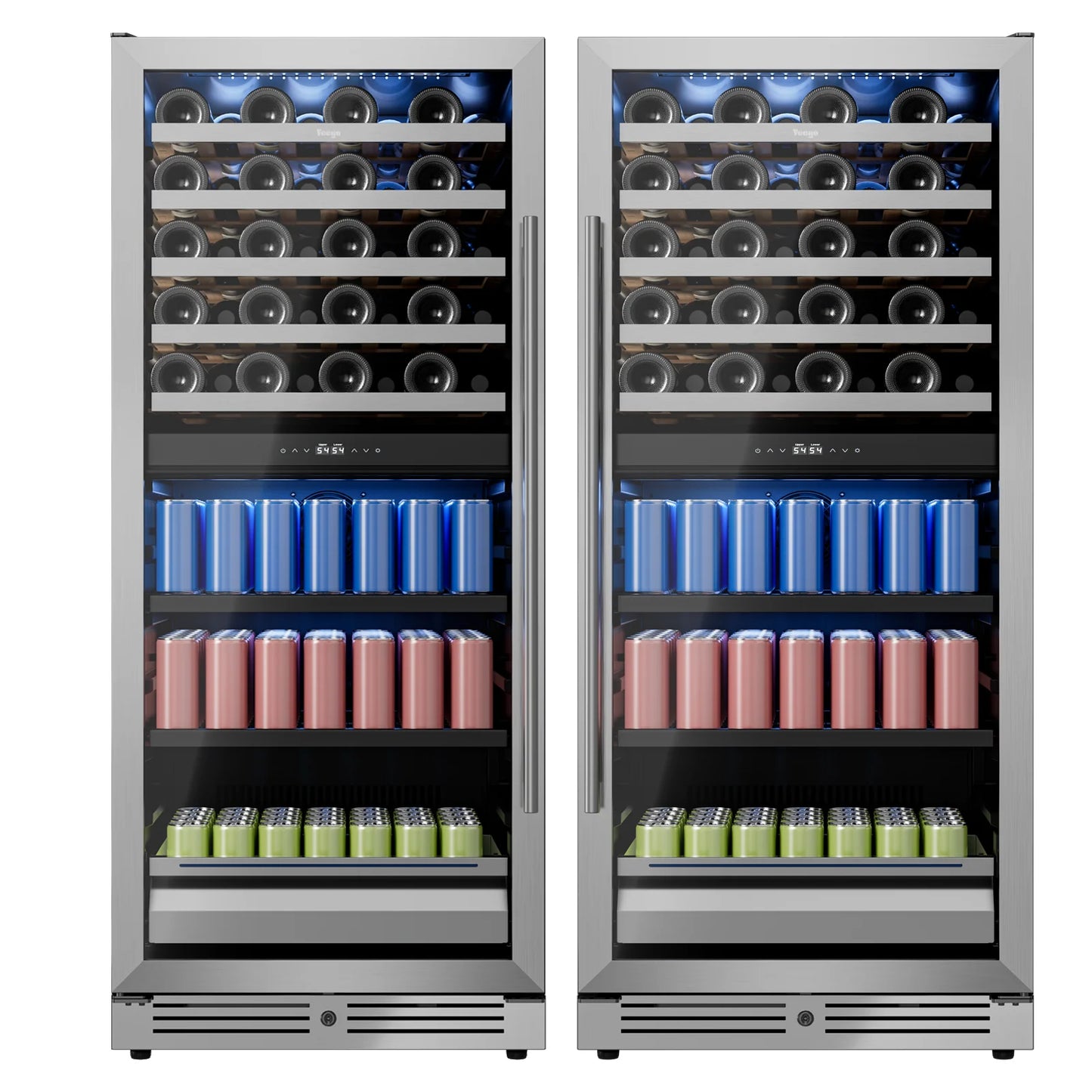 Dual Zone Wine Fridge 275L | 40 Bottle + 112 Can Beverage Cooler | Multi-Temperature Refrigerator with Reversible Door