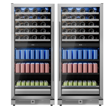 Dual Zone Wine Fridge 275L | 40 Bottle + 112 Can Beverage Cooler | Multi-Temperature Refrigerator with Reversible Door