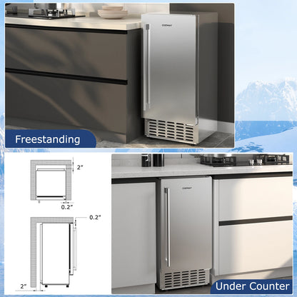 Under Counter Nugget Ice Maker – 80 LBS/Day, Self-Cleaning, 24H Timer, LCD Control Panel, Chewable Ice Machine for Home Bar & Commercial Use