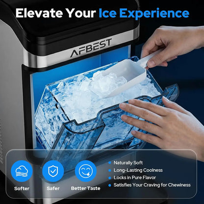Countertop Nugget Ice Maker 38 LBS/24H – Chewable Soft Ice Machine, One-Touch Self-Cleaning, Dual Water Tanks (3L+1.5L), Portable Ice Maker for Home, Bar, Office & RV