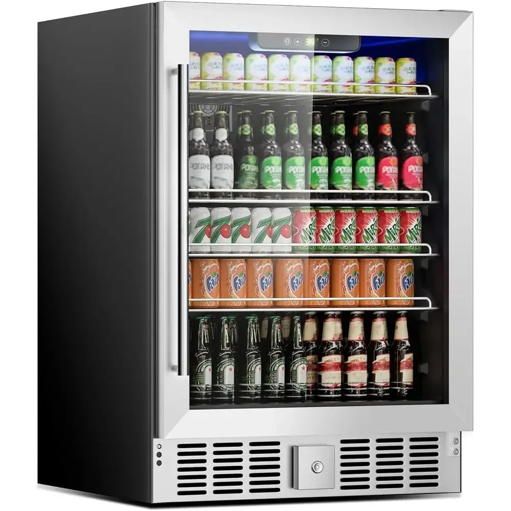 166 Can Mini Beverage Refrigerator | 5.3 Cu.Ft Compact Fridge with Reversible Glass Door, Adjustable Temperature Control for Soda, Beer & Wine