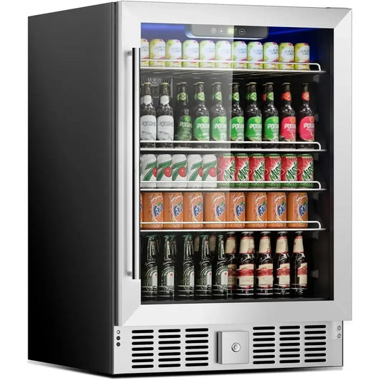 166 Can Mini Beverage Refrigerator | 5.3 Cu.Ft Compact Fridge with Reversible Glass Door, Adjustable Temperature Control for Soda, Beer & Wine