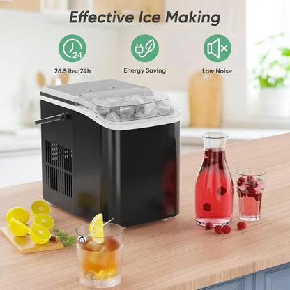 Portable Countertop Ice Maker – 26 lbs/24H, Fast Ice in 6 Minutes, 9 Bullet Ice Cubes per Cycle, Self-Cleaning Function, Ultra-Quiet Operation, Compact Design for Home, Kitchen, RV, Camping & Parties