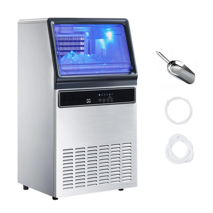 Commercial Ice Maker 130 LBS/24H – 33 LBS Storage Bin, 45 Cubes per Cycle, Stainless Steel Freestanding & Under Counter Ice Machine with LED Display & Self-Cleaning for Home, Bar & Restaurant
