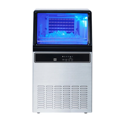 Commercial Ice Maker 130 LBS/24H – 33 LBS Storage Bin, 45 Cubes per Cycle, Stainless Steel Freestanding & Under Counter Ice Machine with LED Display & Self-Cleaning for Home, Bar & Restaurant