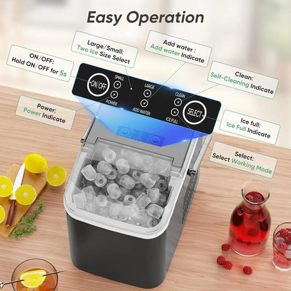 Portable Countertop Ice Maker – 26 lbs/24H, Fast Ice in 6 Minutes, 9 Bullet Ice Cubes per Cycle, Self-Cleaning Function, Ultra-Quiet Operation, Compact Design for Home, Kitchen, RV, Camping & Parties