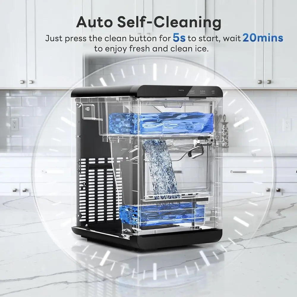 Countertop Ice Maker 44 LBS/24H – Self-Cleaning Ice Machine, Fast Ice in 10–14 Min, Removable Basket & Scoop for Home, Office & Kitchen