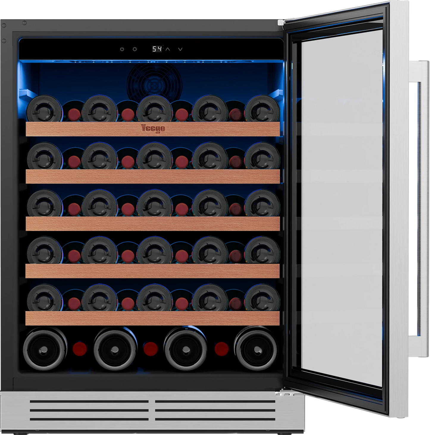 52-Bottle Wine Cooler, 5.12 Cu. Ft. Compressor Wine Fridge with Single Temperature Zone, Air Cooling, Blue LED Light, Door Lock & Auto Defrost