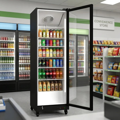 Beverage Display Cooler – 17.48 cu.ft Commercial Glass Door Refrigerator, Vertical Transparent Display, Auto-Defrost, for Convenience Store, Supermarket & Retail Use
