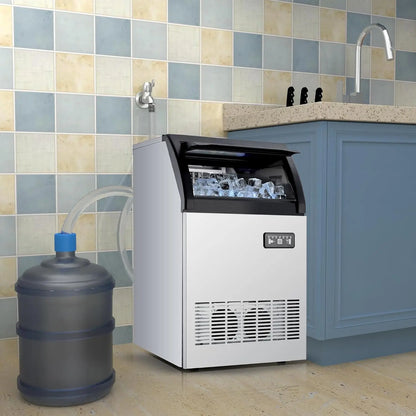 Commercial Ice Maker 120 LBS/Day Under Counter – LED Display, Dual Water Inlet Ice Machine for Restaurant & Bar