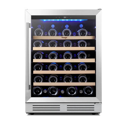 52-Bottle Wine Cooler, 5.12 Cu. Ft. Compressor Wine Fridge with Single Temperature Zone, Air Cooling, Blue LED Light, Door Lock & Auto Defrost