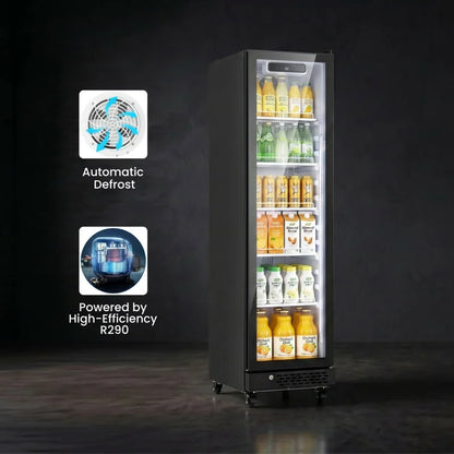 195L Vertical Beverage Display Cooler – 115V/60Hz, Mechanical Thermostat, Commercial Drink Refrigerator, Silent 50dB, for Shop, Café & Bar