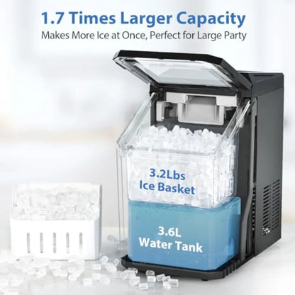 Countertop Nugget Ice Maker Stainless Steel – Fast 5 Min Ice Machine, Large Capacity, Portable Ice Maker for Home, Office & Parties