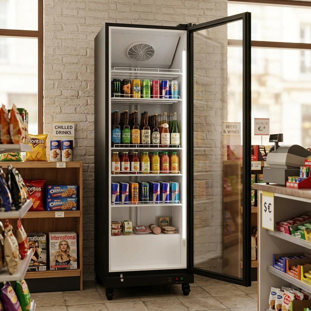 Beverage Display Cooler – 17.48 cu.ft Commercial Glass Door Refrigerator, Vertical Transparent Display, Auto-Defrost, for Convenience Store, Supermarket & Retail Use
