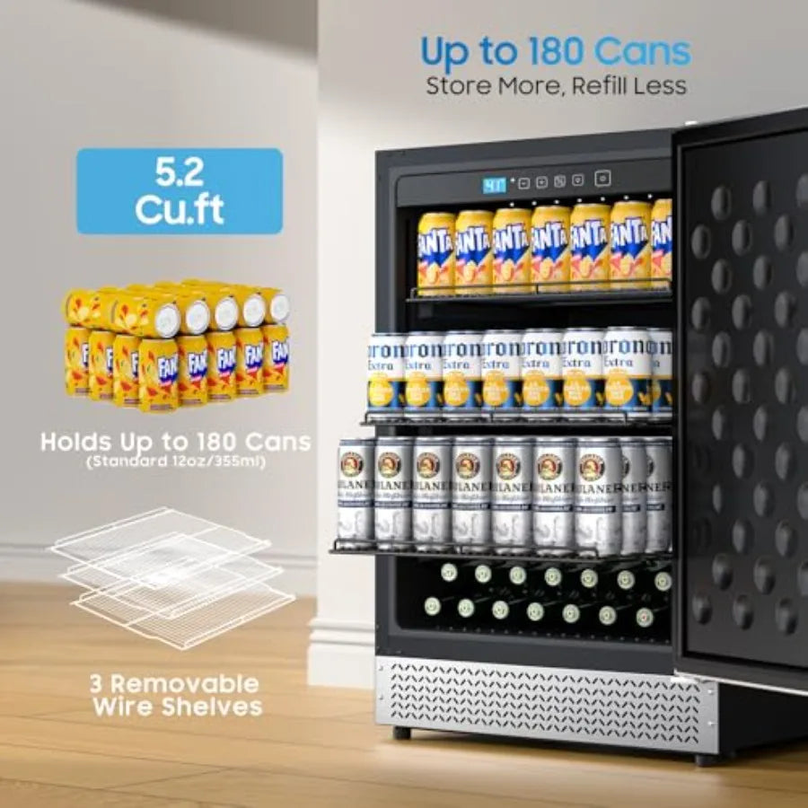24'' Outdoor Beverage Refrigerator – Stainless Steel Waterproof Door, Black Finish, 180-Can Capacity, Commercial Grade Patio Fridge