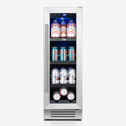 12 Inch Beverage Refrigerator | 60 Can Beer Cooler with Glass Door | Under Counter Built-in Drink Fridge with Adjustable Temperature (34–54°F) for Home & Bar
