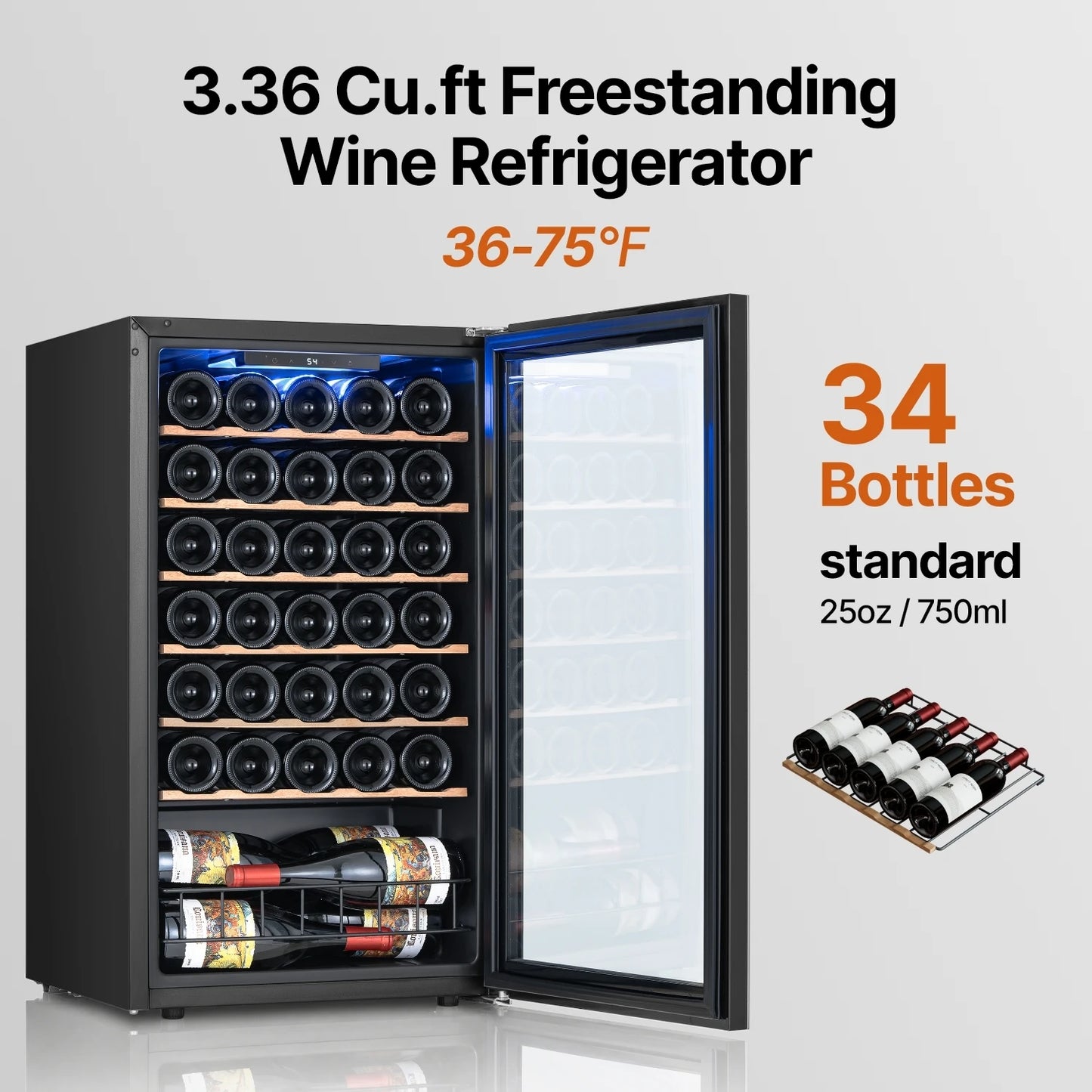 Freestanding Wine Cooler Refrigerator | 14/20/34/46/105 Bottle Wine Cellar with Glass Door for Home, Hotel & Commercial Wine Storage