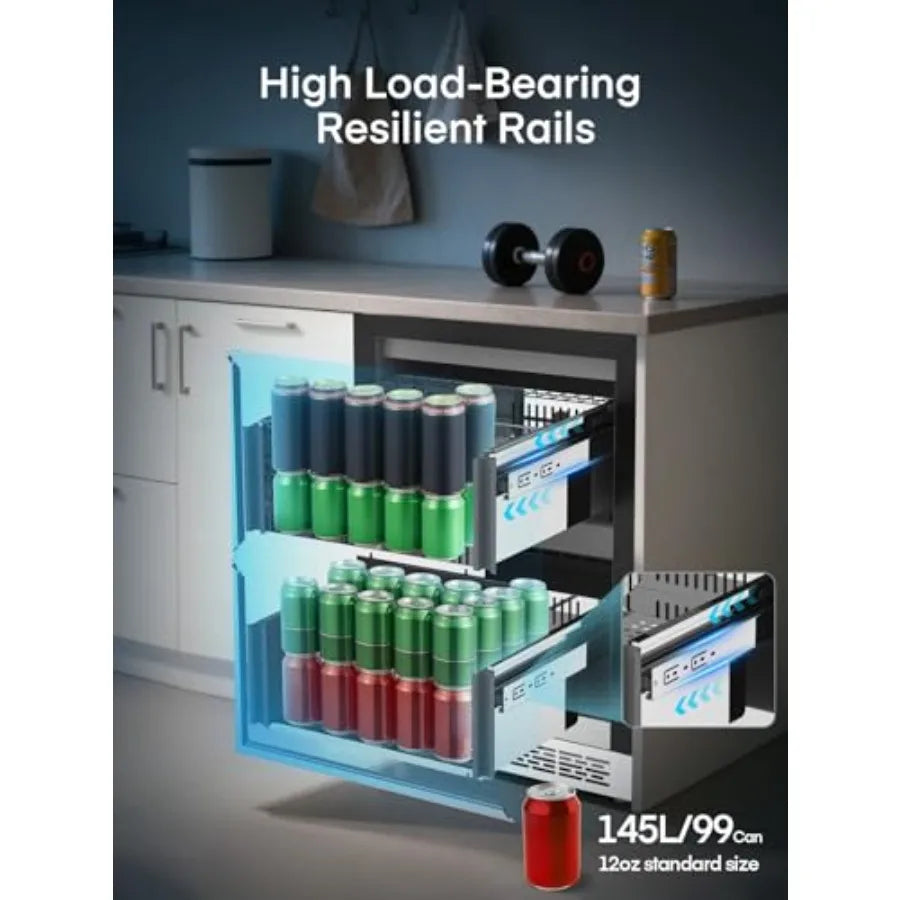 24” Undercounter Drawer Refrigerator – Stainless Steel, Waterproof Indoor/Outdoor Beverage Fridge for Home & Commercial Use