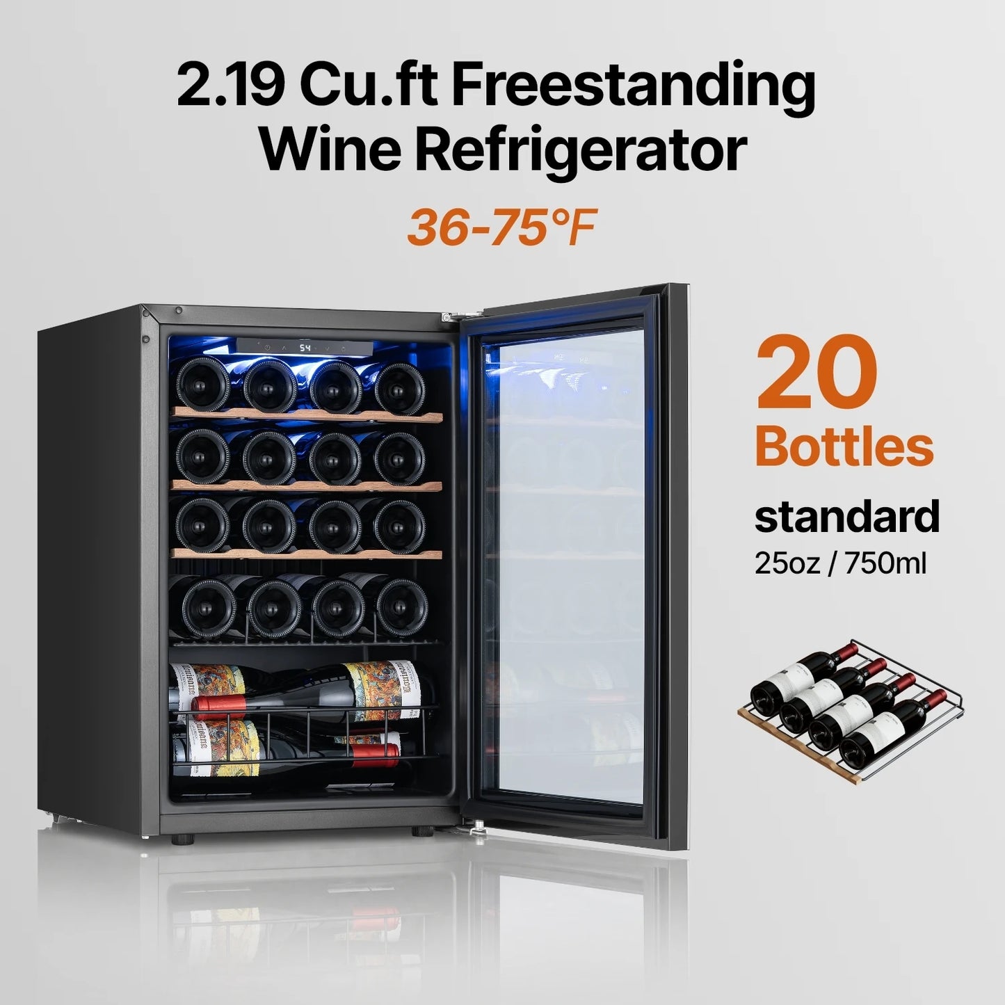 Freestanding Wine Cooler Refrigerator | 14/20/34/46/105 Bottle Wine Cellar with Glass Door for Home, Hotel & Commercial Wine Storage