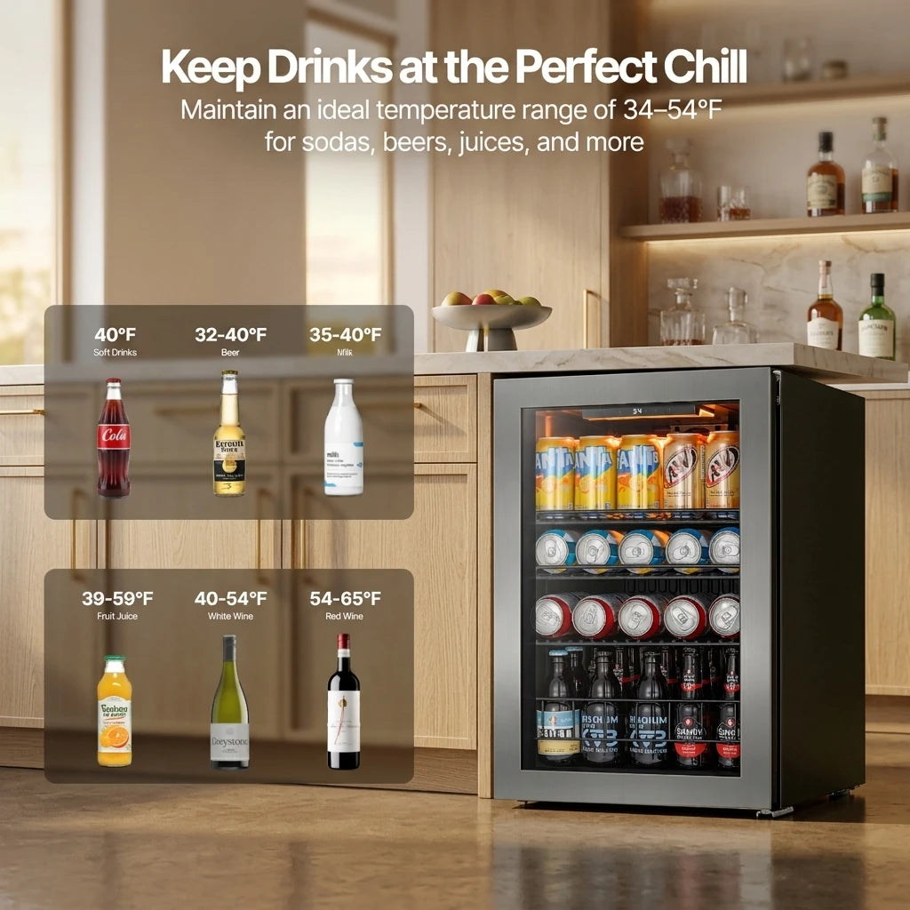 Ca'Lefort 62L Beverage Refrigerator, Mini Drink Fridge with Glass Door, Digital Temperature Control, Adjustable Shelves, Reversible Door for Beer, Soda, Wine & Beverages, Home, Office & Dorm