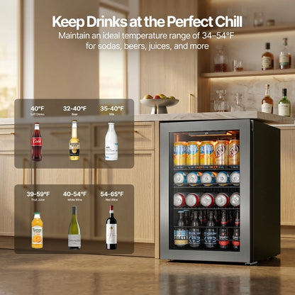 Ca'Lefort 62L Beverage Refrigerator, Mini Drink Fridge with Glass Door, Digital Temperature Control, Adjustable Shelves, Reversible Door for Beer, Soda, Wine & Beverages, Home, Office & Dorm