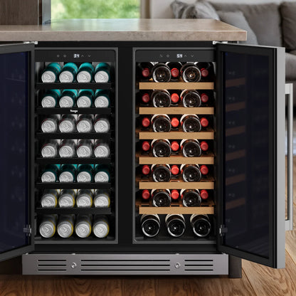 Yeego Dual Zone Wine Cooler 33 Bottles + 80 Cans | Under Counter Wine & Beverage Refrigerator with Auto Defrost, Compressor Cooling & Digital Temperature Control