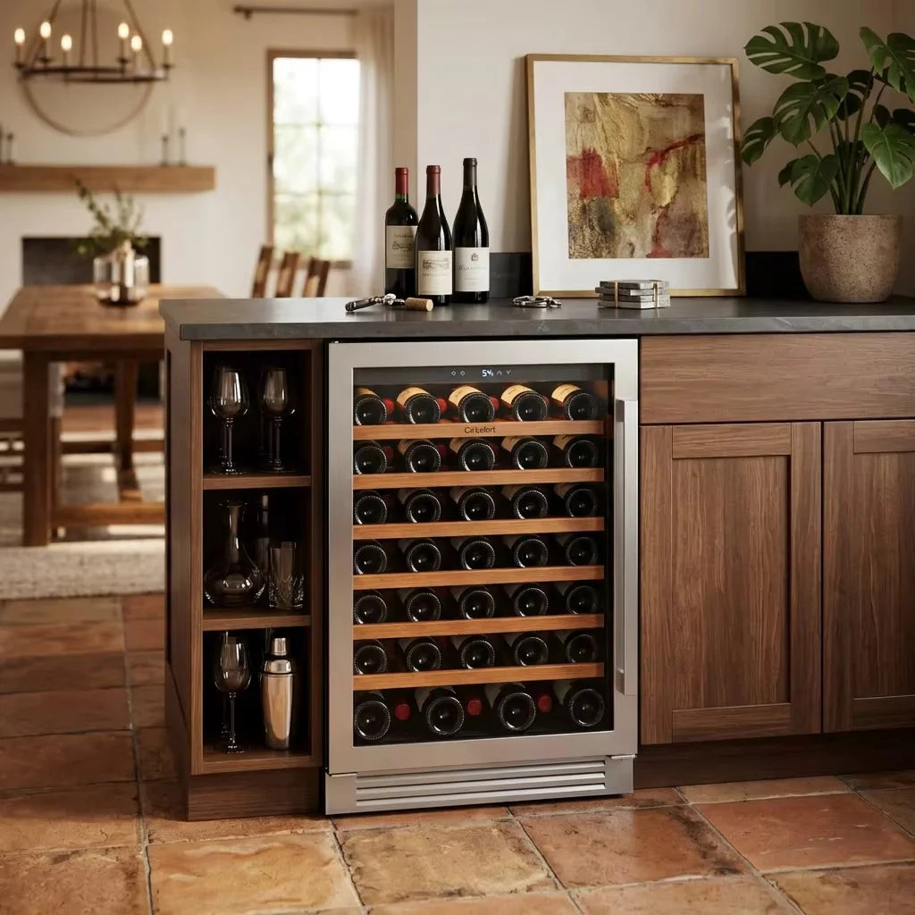 24 Inch Wine & Beverage Cooler Refrigerator | 61 Can Capacity Compact Fridge with Adjustable Temperature & Glass Door for Home Use