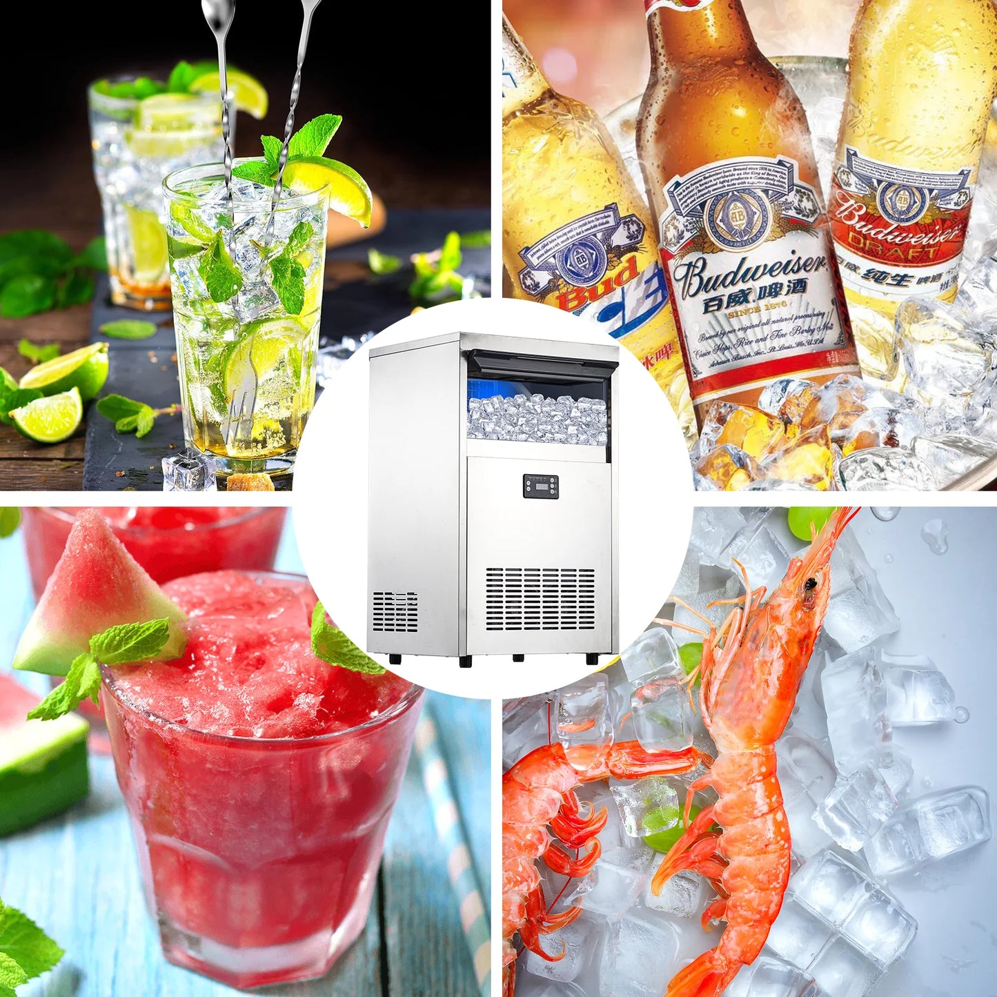 Commercial Ice Maker 250W – Under Counter & Freestanding Stainless Steel Ice Machine for Bar, Café, Home & Office