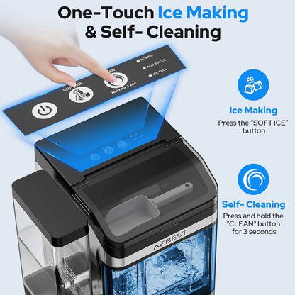 Countertop Nugget Ice Maker 38 LBS/24H – Chewable Soft Ice Machine, One-Touch Self-Cleaning, Dual Water Tanks (3L+1.5L), Portable Ice Maker for Home, Bar, Office & RV