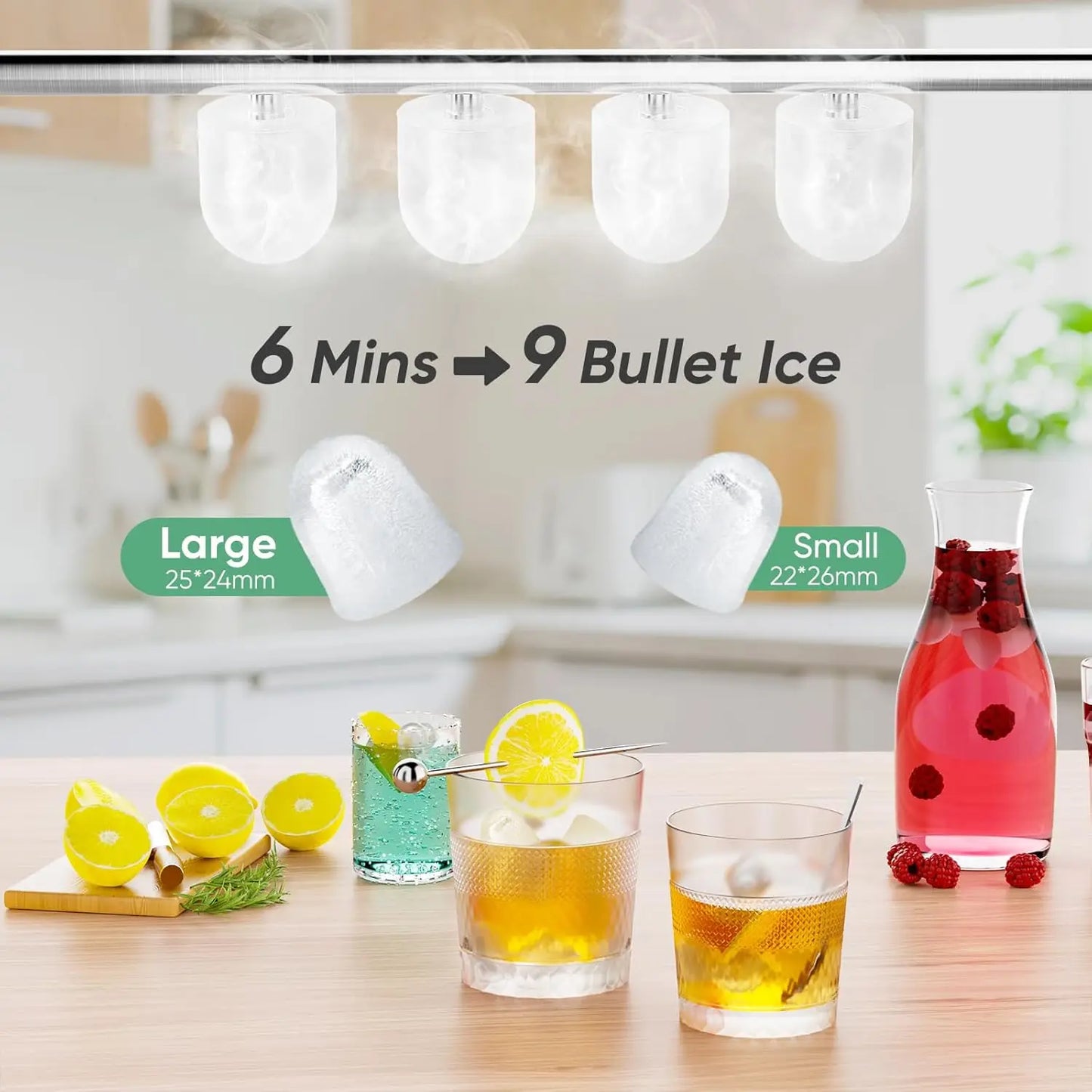 Portable Countertop Ice Maker – 26 lbs/24H, Fast Ice in 6 Minutes, 9 Bullet Ice Cubes per Cycle, Self-Cleaning Function, Ultra-Quiet Operation, Compact Design for Home, Kitchen, RV, Camping & Parties