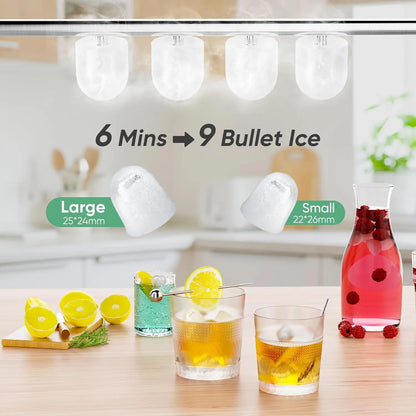 Portable Countertop Ice Maker – 26 lbs/24H, Fast Ice in 6 Minutes, 9 Bullet Ice Cubes per Cycle, Self-Cleaning Function, Ultra-Quiet Operation, Compact Design for Home, Kitchen, RV, Camping & Parties