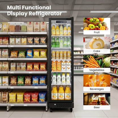 195L Vertical Beverage Display Cooler – 115V/60Hz, Mechanical Thermostat, Commercial Drink Refrigerator, Silent 50dB, for Shop, Café & Bar