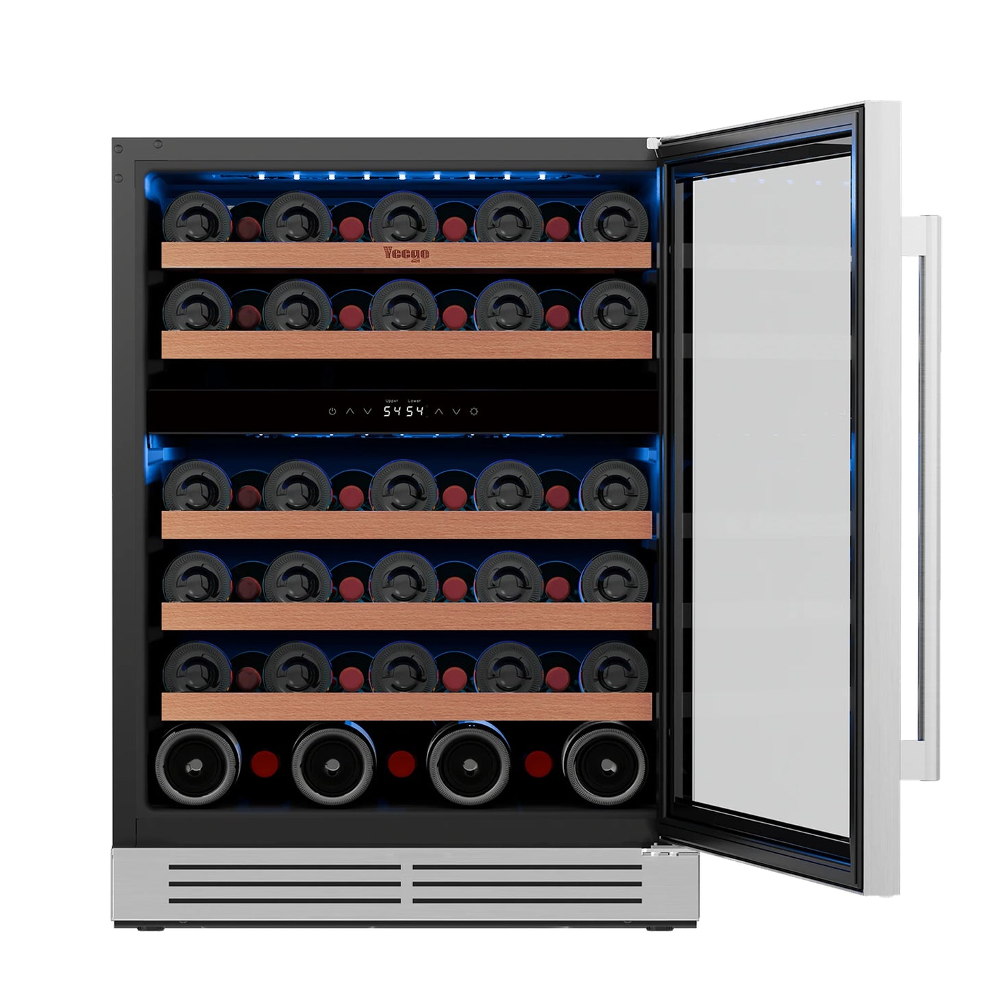 52 Bottle Dual Zone Wine Cooler Refrigerator, 5.12 Cu.Ft Built-In/Freestanding Wine Fridge, 40–65°F Compressor Cooling, Digital Temperature Control, Door Lock, Blue LED Light