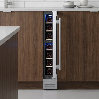 7 Bottle Mini Wine Cooler Refrigerator | Compact Freestanding/Built-in Wine Fridge with Constant Temperature & R600a Cooling for Home Bar & Kitchen