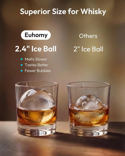 Crystal Clear Ice Ball Maker Machine 2.4", Countertop Sphere Ice Maker, 2 Molds, 48 Ice Balls/Day, Self-Cleaning, 8H Timer for Whiskey & Bourbon