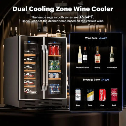 34 Bottle Dual Zone Wine Cooler Refrigerator | Freestanding Compressor Wine Chiller & Beverage Fridge with Digital Temperature Control & Reversible Door